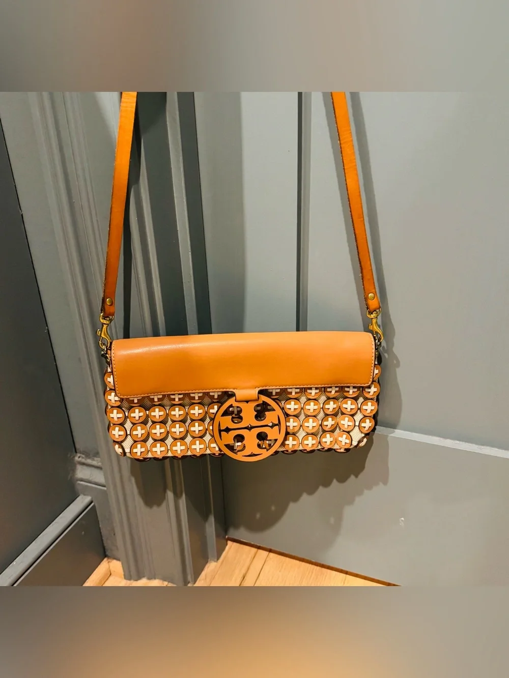 Tory Burch Leather Logo-Front Crossbody Bag